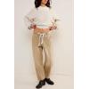 imageCicy Bell Womens Baggy Barrel Horseshoe Jeans Wide Leg Drawstring Vintage Denim Pants with Front PocketsKhaki