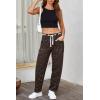 imageCicy Bell Womens Baggy Barrel Horseshoe Jeans Wide Leg Drawstring Vintage Denim Pants with Front PocketsLeopard Khaki