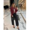 imageCicy Bell Womens Balloon Long Sleeve Blazer Cropped Collarless Button Down Suit Jackets Business Casual Fall OuterwearWine Red