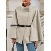 imageCicy Bell Womens Batwing Sleeve Poncho Pea Coats Oversized Belted Trendy Casual Stand Collar Cloak Cape CoatsBeige