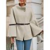 imageCicy Bell Womens Batwing Sleeve Poncho Pea Coats Oversized Belted Trendy Casual Stand Collar Cloak Cape CoatsBeige