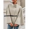 imageCicy Bell Womens Batwing Sleeve Poncho Pea Coats Oversized Belted Trendy Casual Stand Collar Cloak Cape CoatsBeige