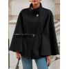 imageCicy Bell Womens Batwing Sleeve Poncho Pea Coats Oversized Belted Trendy Casual Stand Collar Cloak Cape CoatsBlack
