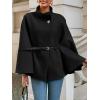 imageCicy Bell Womens Batwing Sleeve Poncho Pea Coats Oversized Belted Trendy Casual Stand Collar Cloak Cape CoatsBlack