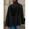 imageCicy Bell Womens Batwing Sleeve Poncho Pea Coats Oversized Belted Trendy Casual Stand Collar Cloak Cape CoatsBlack