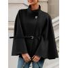 imageCicy Bell Womens Batwing Sleeve Poncho Pea Coats Oversized Belted Trendy Casual Stand Collar Cloak Cape CoatsBlack