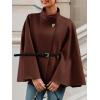 imageCicy Bell Womens Batwing Sleeve Poncho Pea Coats Oversized Belted Trendy Casual Stand Collar Cloak Cape CoatsCoffee