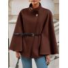 imageCicy Bell Womens Batwing Sleeve Poncho Pea Coats Oversized Belted Trendy Casual Stand Collar Cloak Cape CoatsCoffee