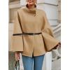 imageCicy Bell Womens Batwing Sleeve Poncho Pea Coats Oversized Belted Trendy Casual Stand Collar Cloak Cape CoatsKhaki