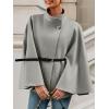 imageCicy Bell Womens Batwing Sleeve Poncho Pea Coats Oversized Belted Trendy Casual Stand Collar Cloak Cape CoatsLight Grey