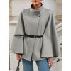 imageCicy Bell Womens Batwing Sleeve Poncho Pea Coats Oversized Belted Trendy Casual Stand Collar Cloak Cape CoatsLight Grey