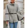 imageCicy Bell Womens Batwing Sleeve Poncho Pea Coats Oversized Belted Trendy Casual Stand Collar Cloak Cape CoatsLight Grey