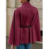 imageCicy Bell Womens Batwing Sleeve Poncho Pea Coats Oversized Belted Trendy Casual Stand Collar Cloak Cape CoatsWine Red
