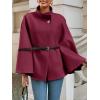 imageCicy Bell Womens Batwing Sleeve Poncho Pea Coats Oversized Belted Trendy Casual Stand Collar Cloak Cape CoatsWine Red