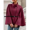 imageCicy Bell Womens Batwing Sleeve Poncho Pea Coats Oversized Belted Trendy Casual Stand Collar Cloak Cape CoatsWine Red