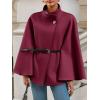 imageCicy Bell Womens Batwing Sleeve Poncho Pea Coats Oversized Belted Trendy Casual Stand Collar Cloak Cape CoatsWine Red
