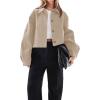 imageCicy Bell Womens Cropped Pea Coat Casual Button Down Short Jackets Fall Winter OuterwearBeige