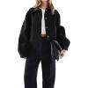 imageCicy Bell Womens Cropped Pea Coat Casual Button Down Short Jackets Fall Winter OuterwearBlack