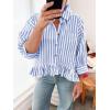 imageCicy Bell Womens Cropped Striped Button Down Shirts Ruffle 34 Length Sleeve Summer Tops Dressy Casual BlousesBlue