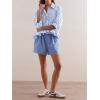 imageCicy Bell Womens Cropped Striped Button Down Shirts Ruffle 34 Length Sleeve Summer Tops Dressy Casual BlousesBlue
