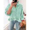 imageCicy Bell Womens Cropped Striped Button Down Shirts Ruffle 34 Length Sleeve Summer Tops Dressy Casual BlousesGreen