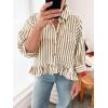 imageCicy Bell Womens Cropped Striped Button Down Shirts Ruffle 34 Length Sleeve Summer Tops Dressy Casual BlousesKhaki