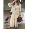imageCicy Bell Womens Cropped Striped Button Down Shirts Ruffle 34 Length Sleeve Summer Tops Dressy Casual BlousesKhaki