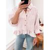 imageCicy Bell Womens Cropped Striped Button Down Shirts Ruffle 34 Length Sleeve Summer Tops Dressy Casual BlousesPink