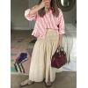 imageCicy Bell Womens Cropped Striped Button Down Shirts Ruffle 34 Length Sleeve Summer Tops Dressy Casual BlousesRed