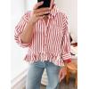 imageCicy Bell Womens Cropped Striped Button Down Shirts Ruffle 34 Length Sleeve Summer Tops Dressy Casual BlousesRed