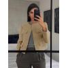 imageCicy Bell Womens Cropped Tweed Blazers Jacket Collarless Button Down Business Casual 2025 Fall Outfits Winter CoatsKhaki