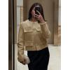 imageCicy Bell Womens Cropped Tweed Blazers Jacket Collarless Button Down Business Casual 2025 Fall Outfits Winter CoatsKhaki