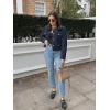 imageCicy Bell Womens Cropped Tweed Blazers Jacket Collarless Button Down Business Casual 2025 Fall Outfits Winter CoatsNavy