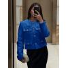 imageCicy Bell Womens Cropped Tweed Blazers Jacket Collarless Button Down Business Casual 2025 Fall Outfits Winter CoatsRoyal Blue