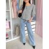 imageCicy Bell Womens Cropped Tweed Blazers Puff Short Sleeve Crew Neck Button Business Casual Suit JacketsBlack White