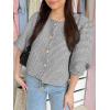 imageCicy Bell Womens Cropped Tweed Blazers Puff Short Sleeve Crew Neck Button Business Casual Suit JacketsBlack White