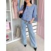 imageCicy Bell Womens Cropped Tweed Blazers Puff Short Sleeve Crew Neck Button Business Casual Suit JacketsBlue
