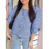imageCicy Bell Womens Cropped Tweed Blazers Puff Short Sleeve Crew Neck Button Business Casual Suit JacketsBlue