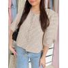 imageCicy Bell Womens Cropped Tweed Blazers Puff Short Sleeve Crew Neck Button Business Casual Suit JacketsKhaki