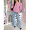 imageCicy Bell Womens Cropped Tweed Blazers Puff Short Sleeve Crew Neck Button Business Casual Suit JacketsPink