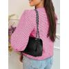 imageCicy Bell Womens Cropped Tweed Blazers Puff Short Sleeve Crew Neck Button Business Casual Suit JacketsPink