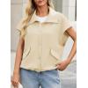 imageCicy Bell Womens Fall Oversized Vest Cropped Button Down Cap Sleeve Lapel Collar Jackets Casual Drawstring OuterwearBeige