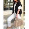 imageCicy Bell Womens Fall Oversized Vest Cropped Button Down Cap Sleeve Lapel Collar Jackets Casual Drawstring OuterwearBlack