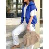 imageCicy Bell Womens Fall Oversized Vest Cropped Button Down Cap Sleeve Lapel Collar Jackets Casual Drawstring OuterwearBlue