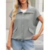 imageCicy Bell Womens Fall Oversized Vest Cropped Button Down Cap Sleeve Lapel Collar Jackets Casual Drawstring OuterwearGrey