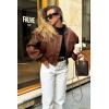 imageCicy Bell Womens Faux Leather Bomber Jackets Baseball Collar Zip Up Cropped Biker Coat with PocketsCaramel