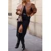 imageCicy Bell Womens Faux Leather Bomber Jackets Baseball Collar Zip Up Cropped Biker Coat with PocketsCaramel
