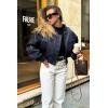 imageCicy Bell Womens Faux Leather Bomber Jackets Baseball Collar Zip Up Cropped Biker Coat with PocketsDark Blue