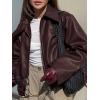 imageCicy Bell Womens Faux Leather Bomber Jackets Cropped Motorcycle Casual Coats Fall Trendy Zip Up OuterwearBrown