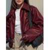 imageCicy Bell Womens Faux Leather Bomber Jackets Cropped Motorcycle Casual Coats Fall Trendy Zip Up OuterwearWine Red